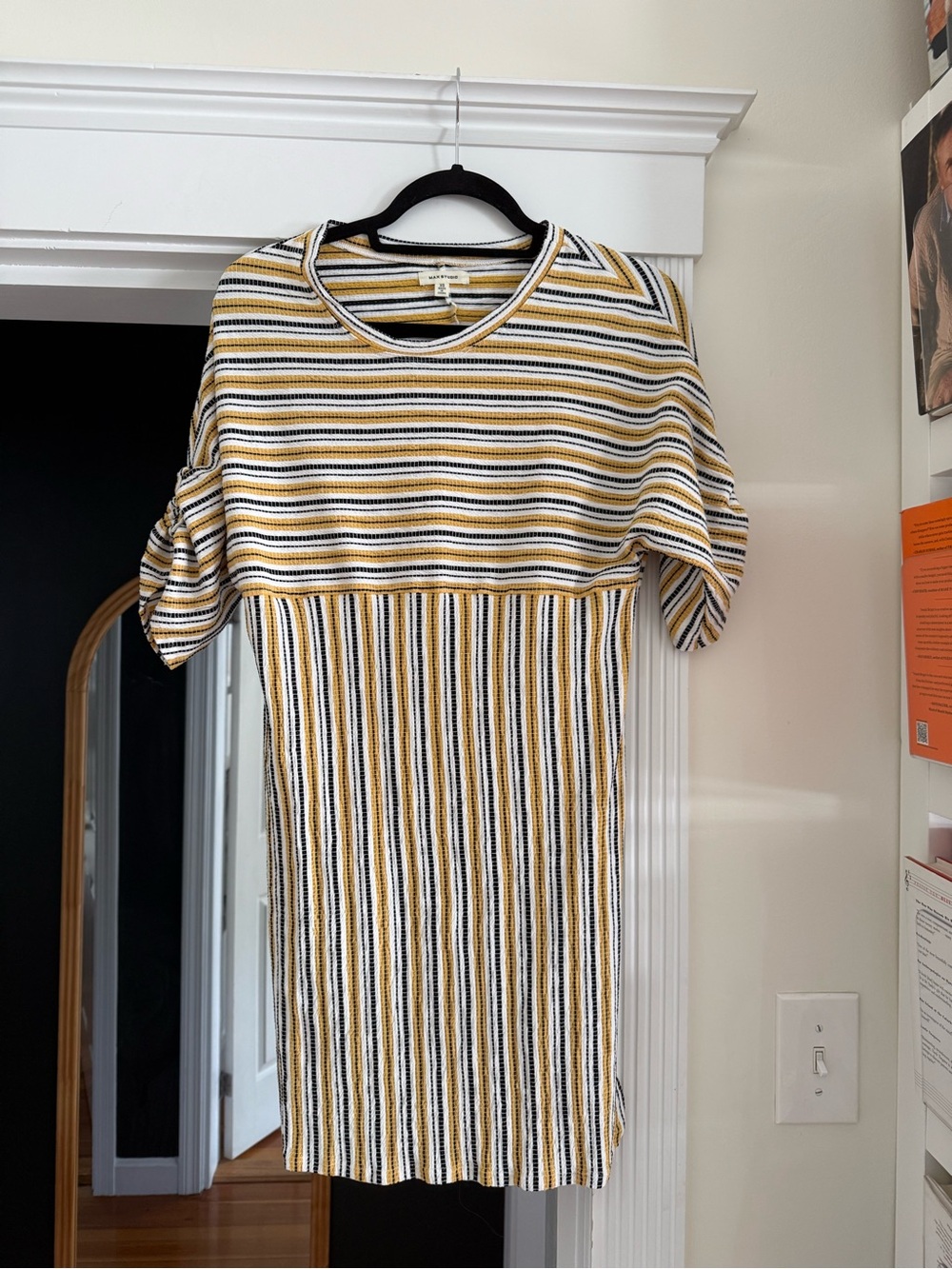 Striped Knit Dress in White, Mustard & Black